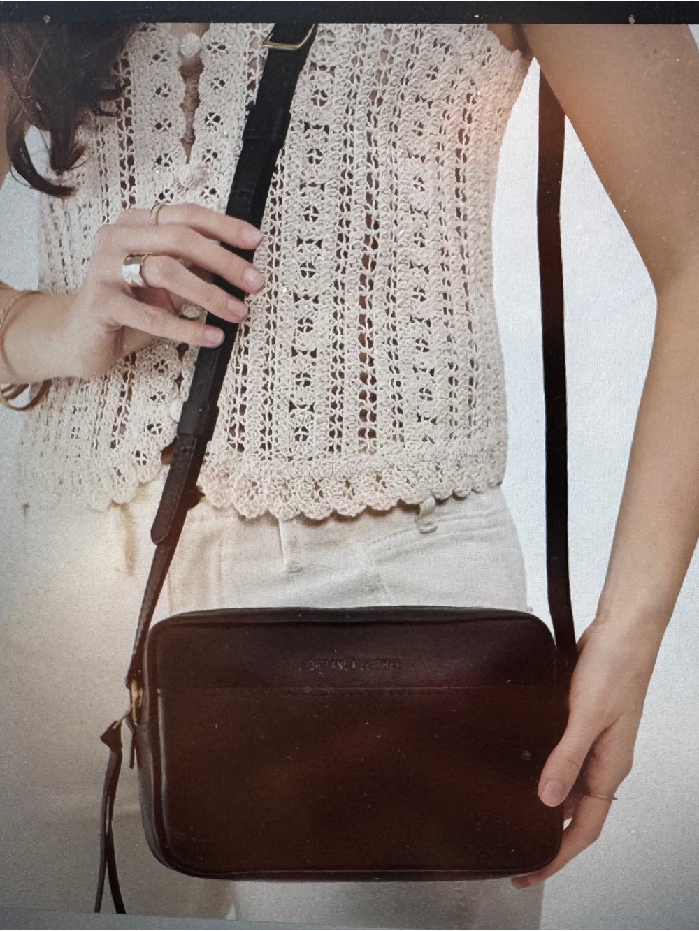 NIB Portland full Leather camera Black Leather Crossbody Shoulder Bag large new